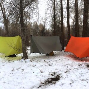 summit 4 season Hammock tarp. Yellow gray and red hammock camping gear