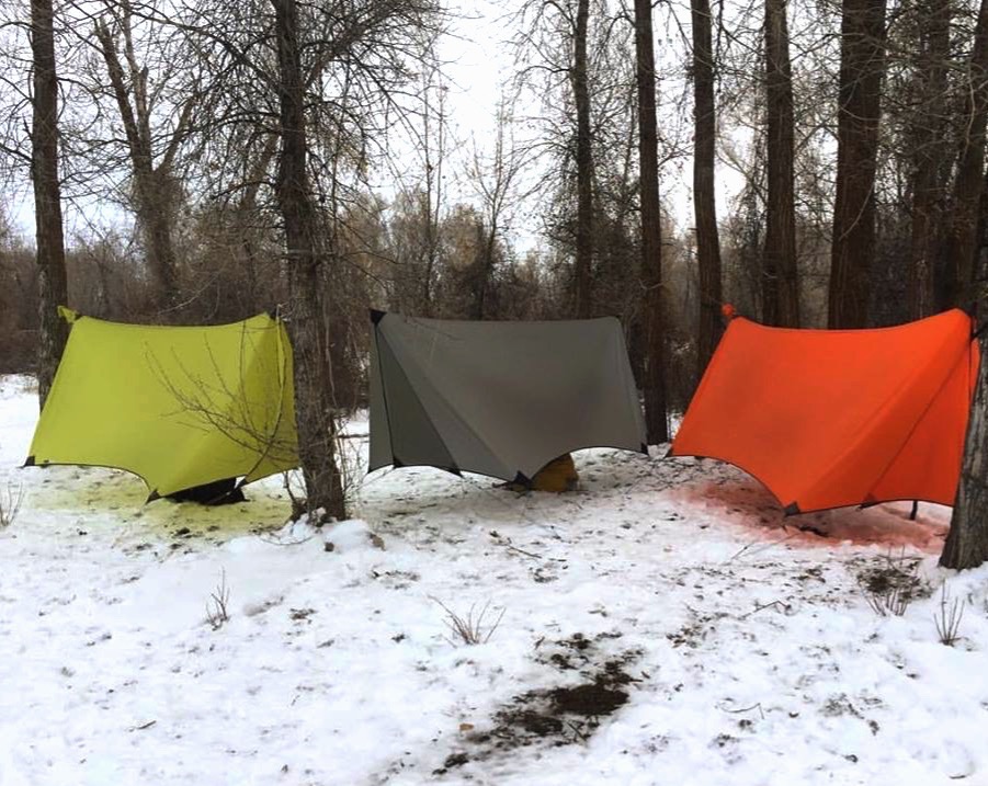 summit 4 season Hammock tarp. Yellow gray and red hammock camping gear